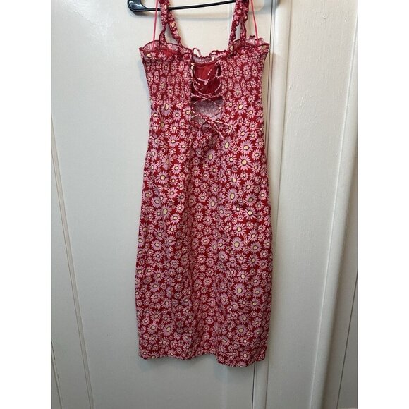 Free People Lucinda Floral Print Midi Dress L Tomato Daisy Smocked Back NWT $148 - Picture 2 of 5